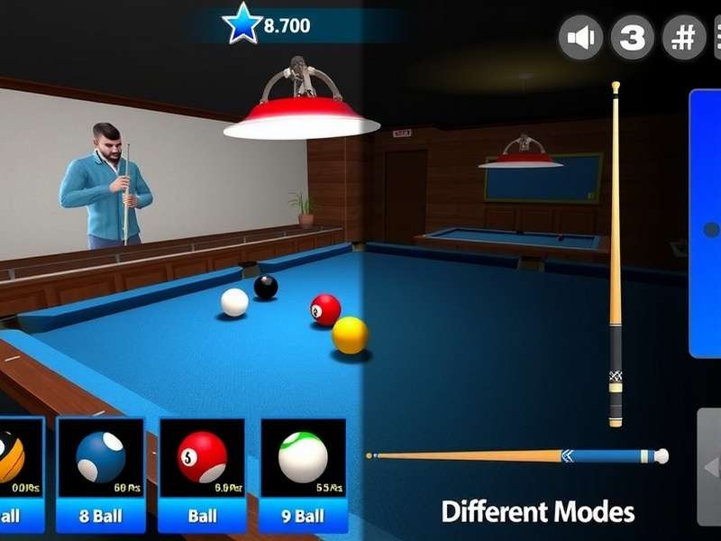 Elite Pool Star gameplay screenshot showing realistic pool table and balls